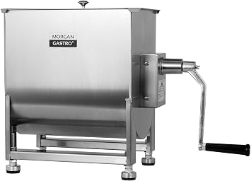 Commercial Manual Meat Mixer with Gear Box, 35-lb/20L Stainless Steel Sausage & Burger Mixer, High-Torque Hand Crank for Ground Meat & Seasoning