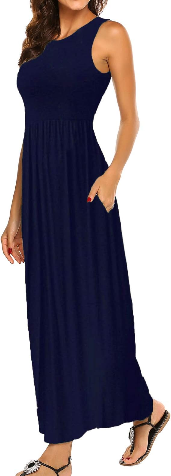 HountWomen's Summer Sleeveless Striped Flowy Casual Long Maxi Dress with Pockets