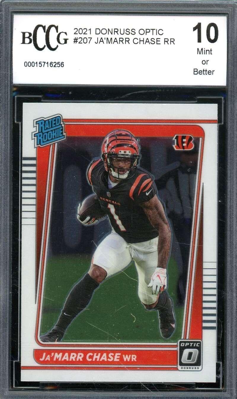 Ja'Marr Chase Rookie Card 2021 Donruss Optic #207 BGS BCCG 10 - Unsigned Football Cards