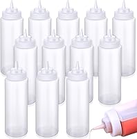 Singhoow 10 Pack 32 oz Clear Wide Mouth Squeeze Bottles for Condiments, Sauces, Ketchup, Mustard - BBQ, Restaurant, Home Kitchen