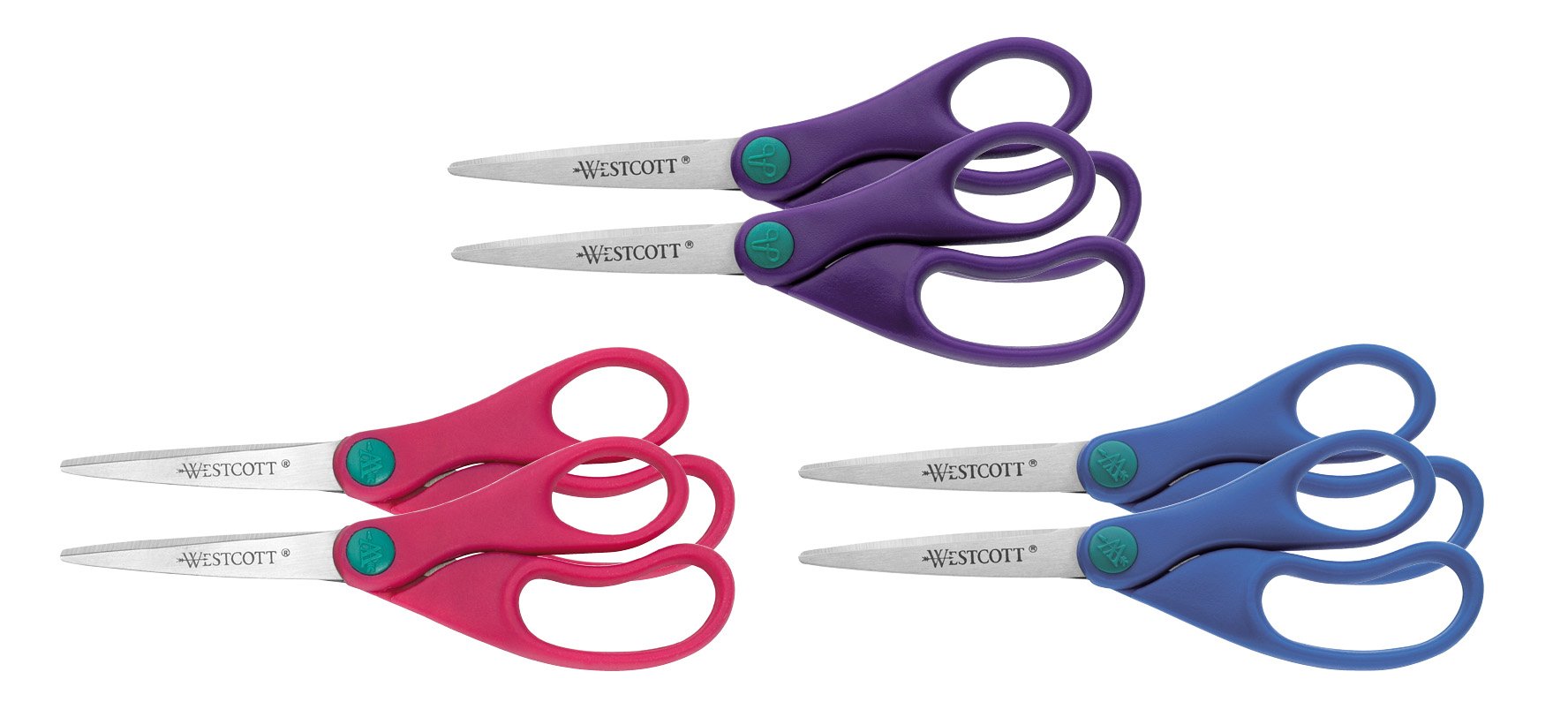Westcott Lot 6 Paires Ciseaux Junior – 13 Cm, Couleurs Rose/violet/bleu, Pour Enfants Et école
