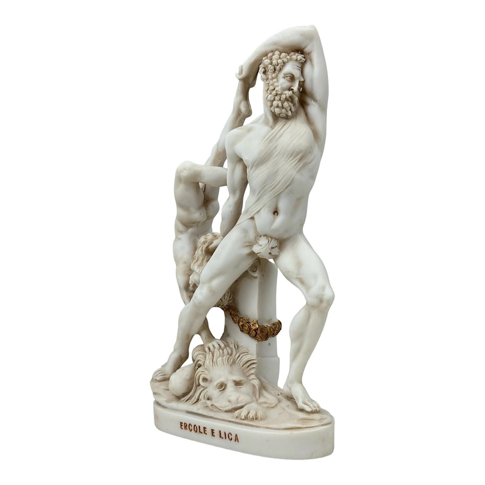 Statua della mitologia greca di Ercole che lancia lichas - Scultura in marmo fuso con finitura patina grigia, replica del museo Canova, dipinta a mano in Grecia, statuetta d'arte romana classica, 25,4