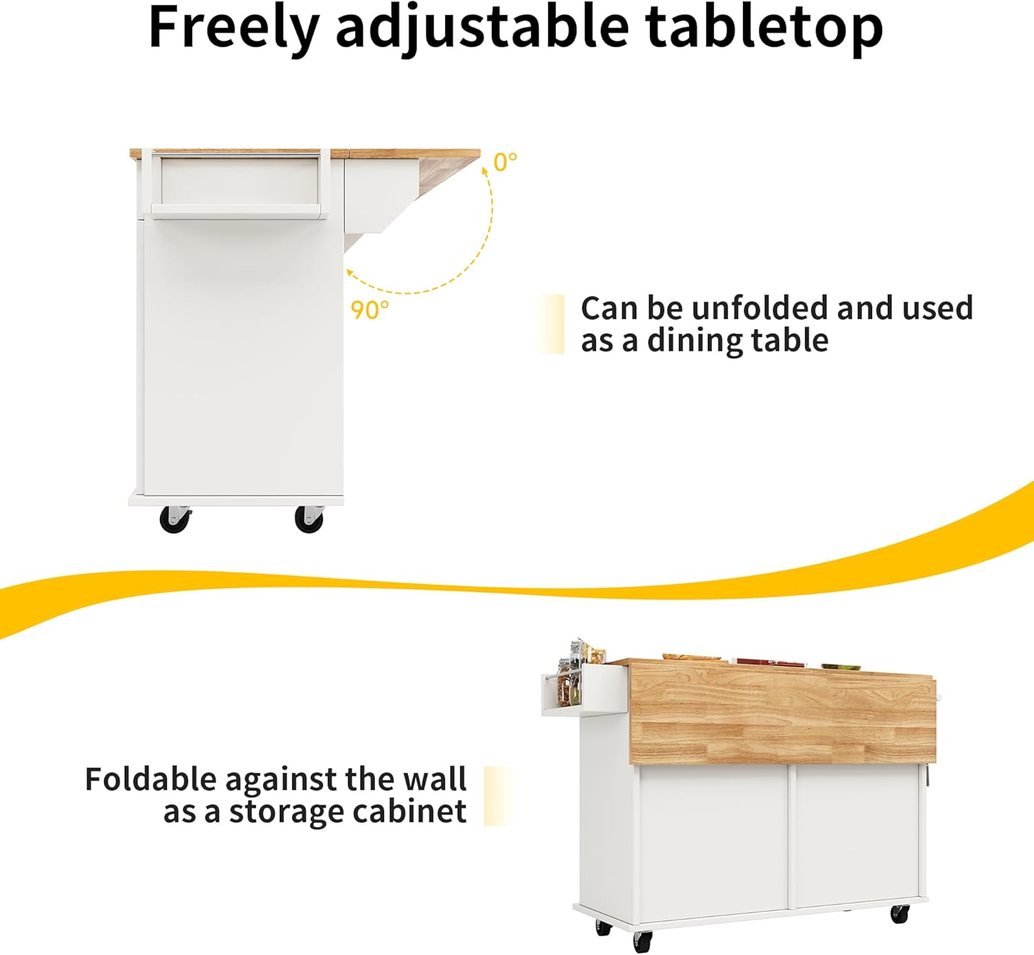 Rolling Kitchen Island Storage Trolley Large Cabinet 2 Drawers Adjustable Shelf Spice & Towel Rack Sideboard Cart Dining Room nizer White Kitchen Furniture