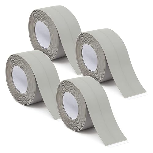 Paquete de 4 cintas autoadhesivas de silicona gris resistente al agua de 1.5 pulgadas para bañera, fregadero de cocina, baño (10.5 pies)