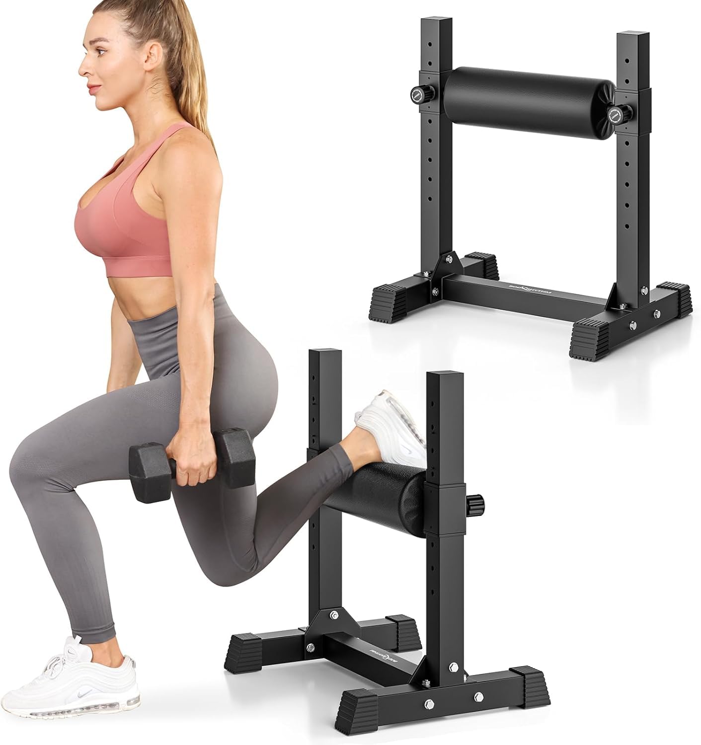 Bulgarian Split Squat Stand, Single Leg Squat Roller Stand with 9 Adjustable Roller Heights for Squats, Leg Lunges, Lower Body Training.