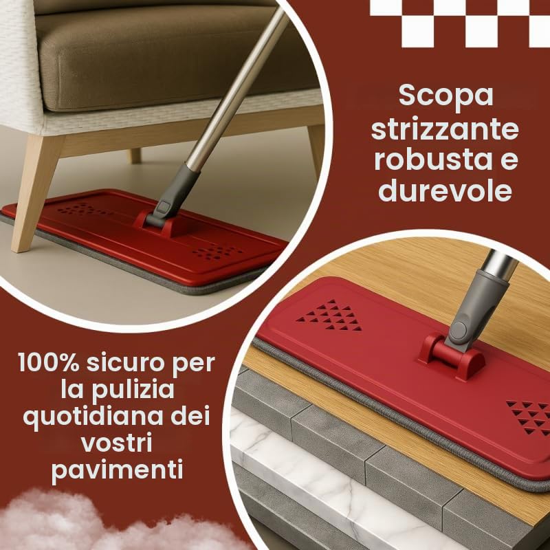 VENTEO Mocio extra large con testa girevole a 360°, secchio con doppia pulizia e centrifuga, 4 panni in microfibra lavabili, manico XL 130 cm con testa a sfera con clip