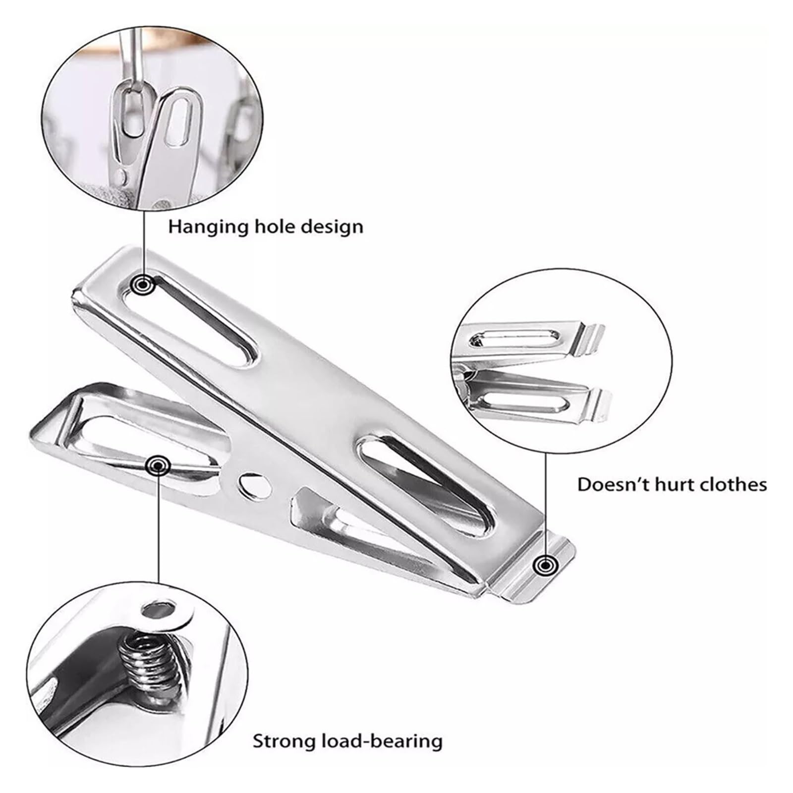Mollette in metallo per vestiti, 200 pezzi, in acciaio inox, per lavaggio e abbigliamento domestico, morsetti in metallo per il fissaggio della linea di lavaggio, asciugamani, calzini, biancheria
