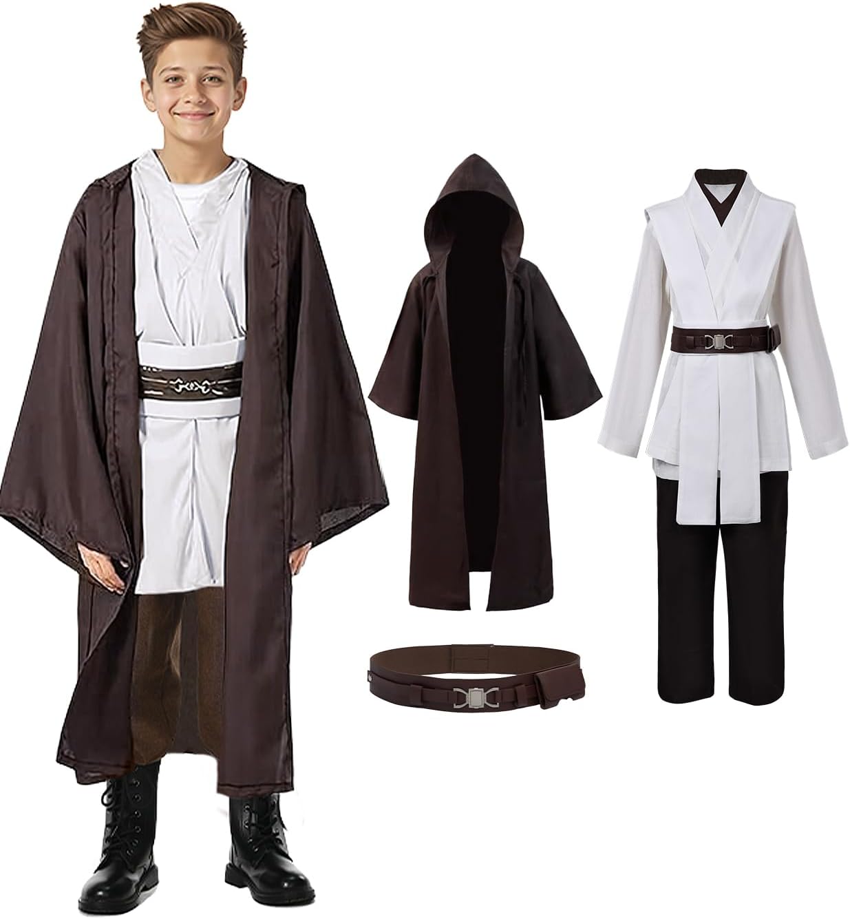 kids cosplay outfit costume cloak robe tunic hooded uniform black and brown halloween brown medium
