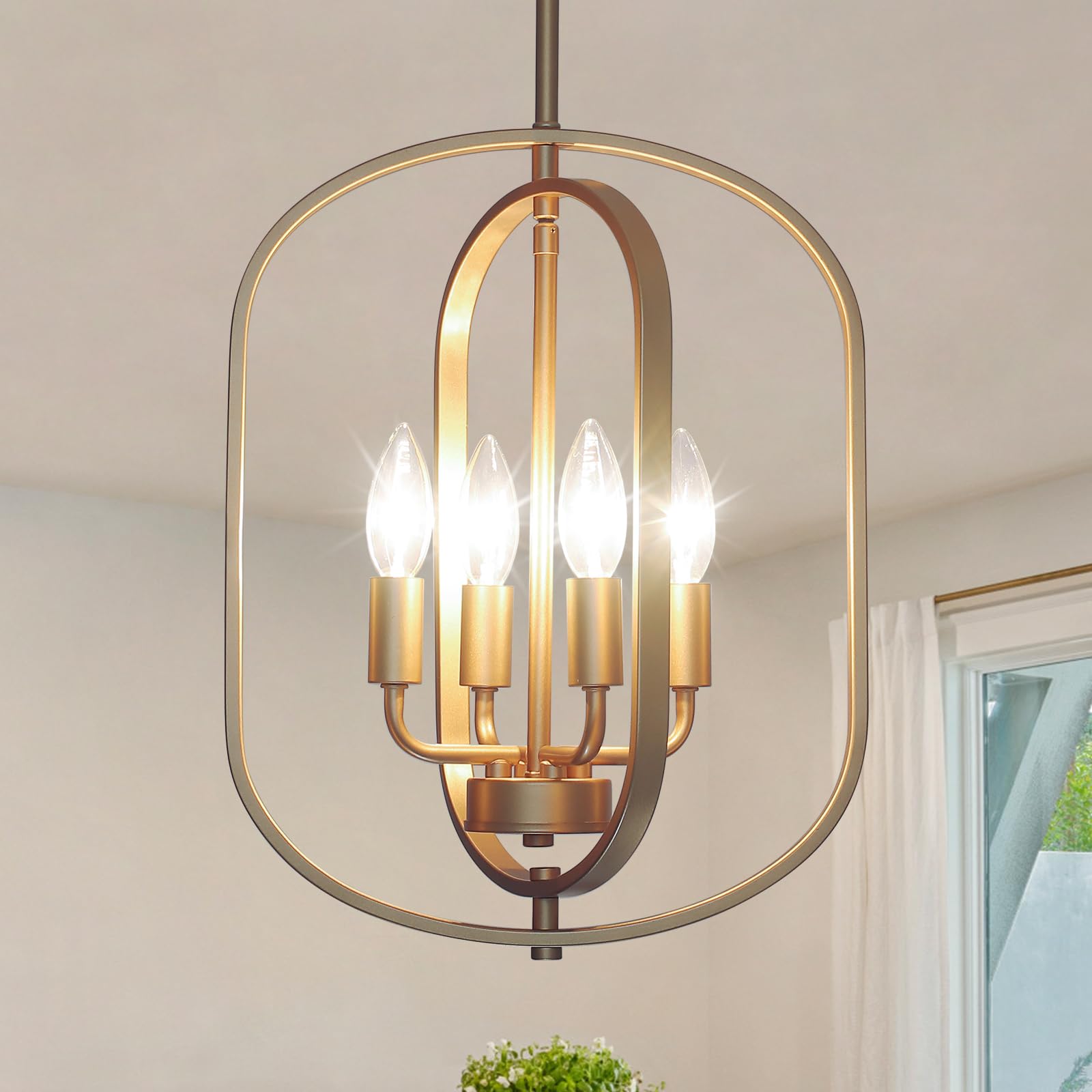 Photo 1 of AKLMXCG Gold Chandelier, 4-Light Farmhouse Fixture