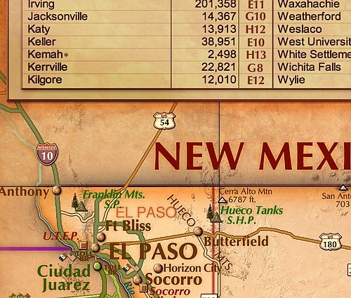 Antiqued Texas Wall Map - Paper 39"W X 36"H #TOP3