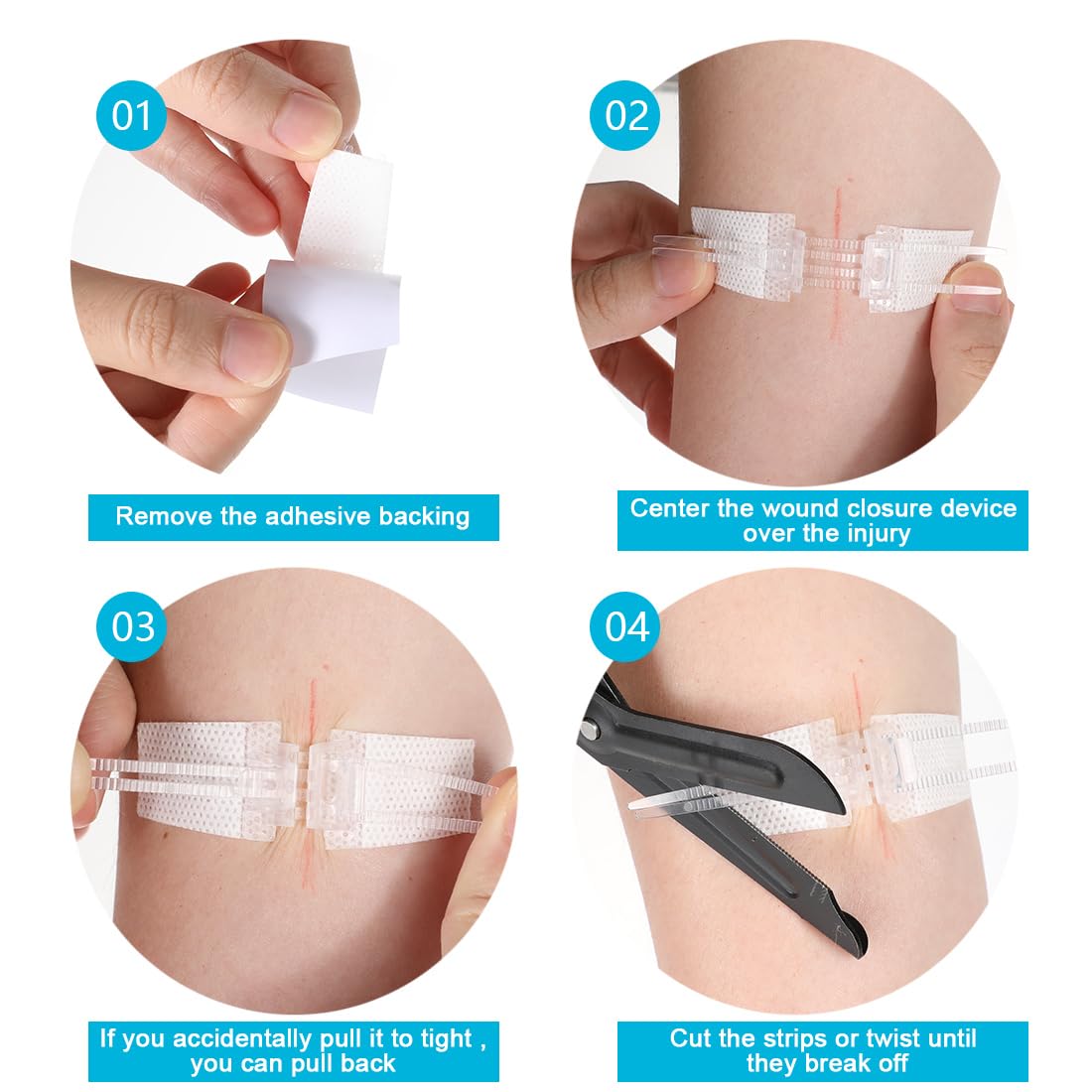 Wound Closure Strips, Wound Suture Strip for Sterile Skin, 5 Pieces, First Aid Adhesive Stitches, Suture Bandages, Emergency Stitch Laceration Closure — Amazon image 7