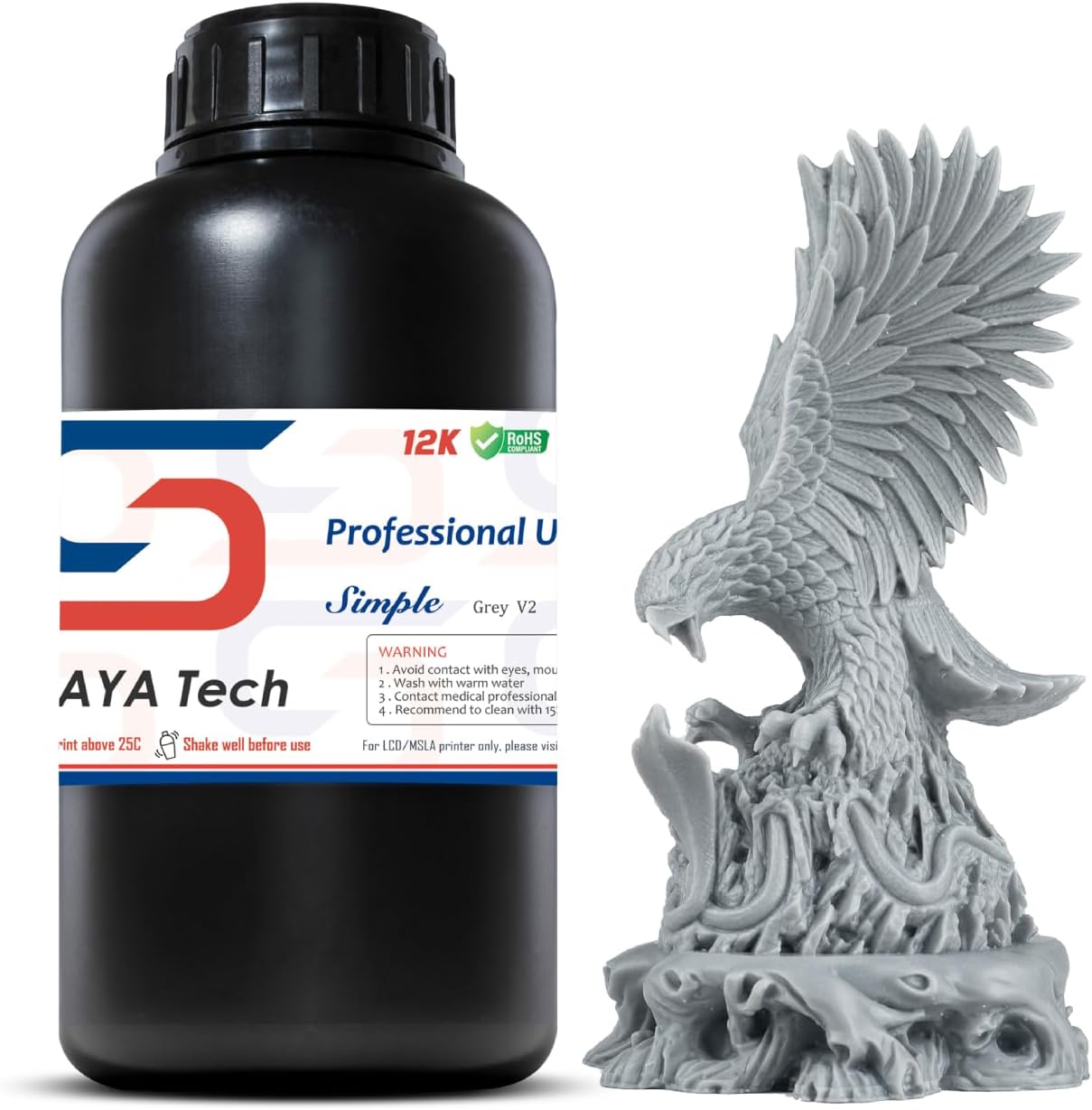 Simple V2 Water Washable 3D Printer Resin, Low Odor, Easy to Print, High Resolution, Non-Brittle, for MSLA LCD DLP 3D Printers - Durable, Versatile, Easy to Clean (Grey V2, 1kg)