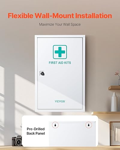 Miniatura 5 de VEVOR Gabinete de primeros auxilios de 3 estantes, 1000 piezas, kit de primeros auxilios de gran capacidad, botiquín montado en la pared, OSHA y