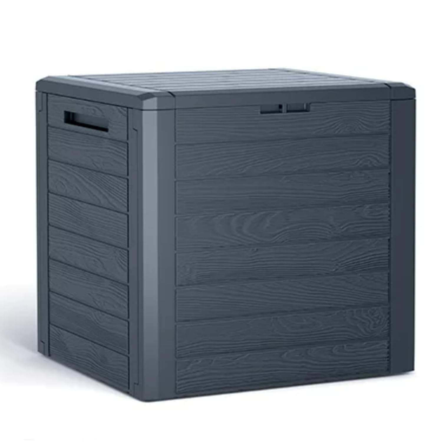 Garden Storage Box Plastic Organizer Wood Effect Outdoor Bench Large Deck Cusion Organizer Furniture Lid Container Woodebox (Anthracite, 140L)