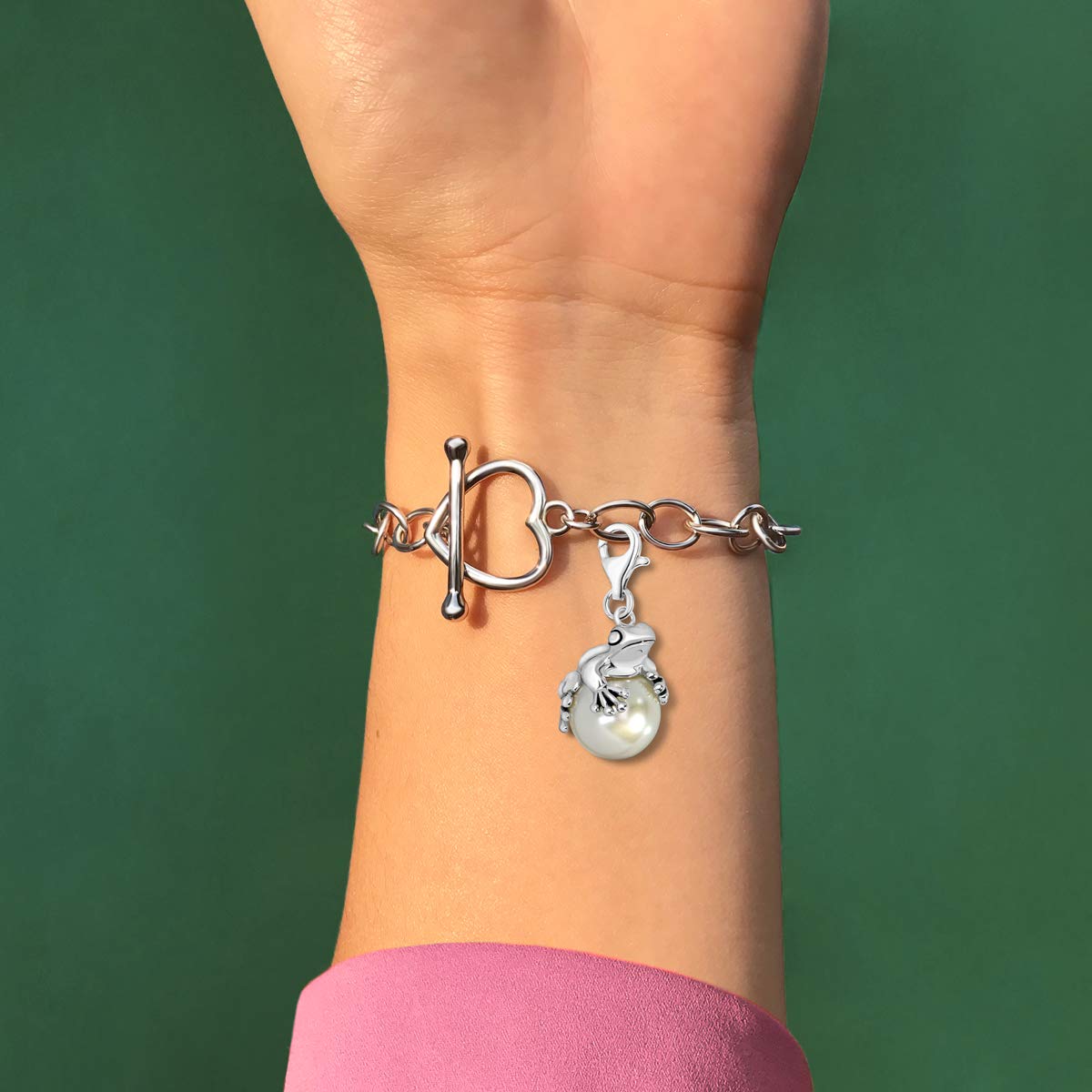 Quiges Charm con Cierre Rana en Perla Plateado Abalorios Joyería de Mujer