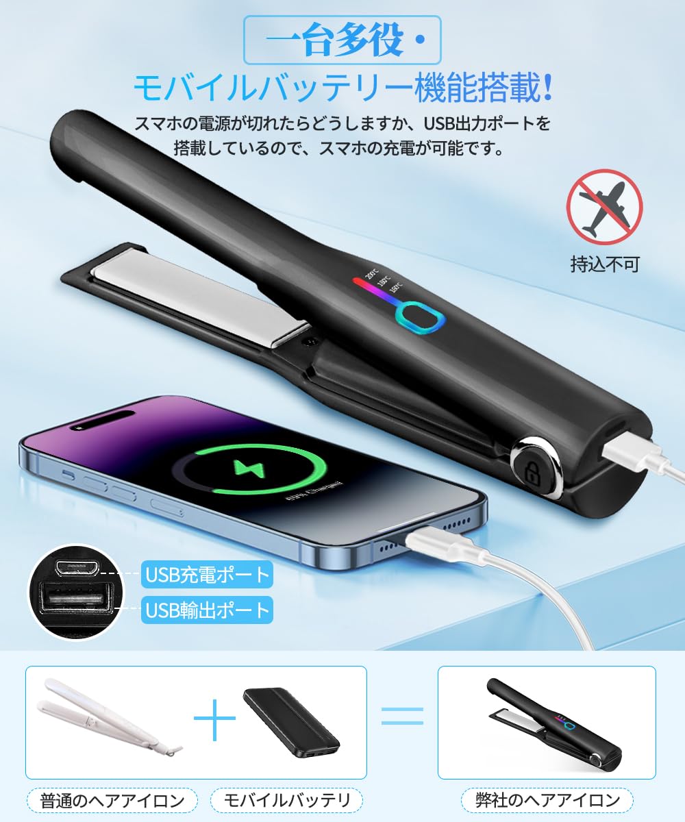 Amazon.co.jp: 【コードレス・USB充電式】 ヘアアイロン 2WAY カール