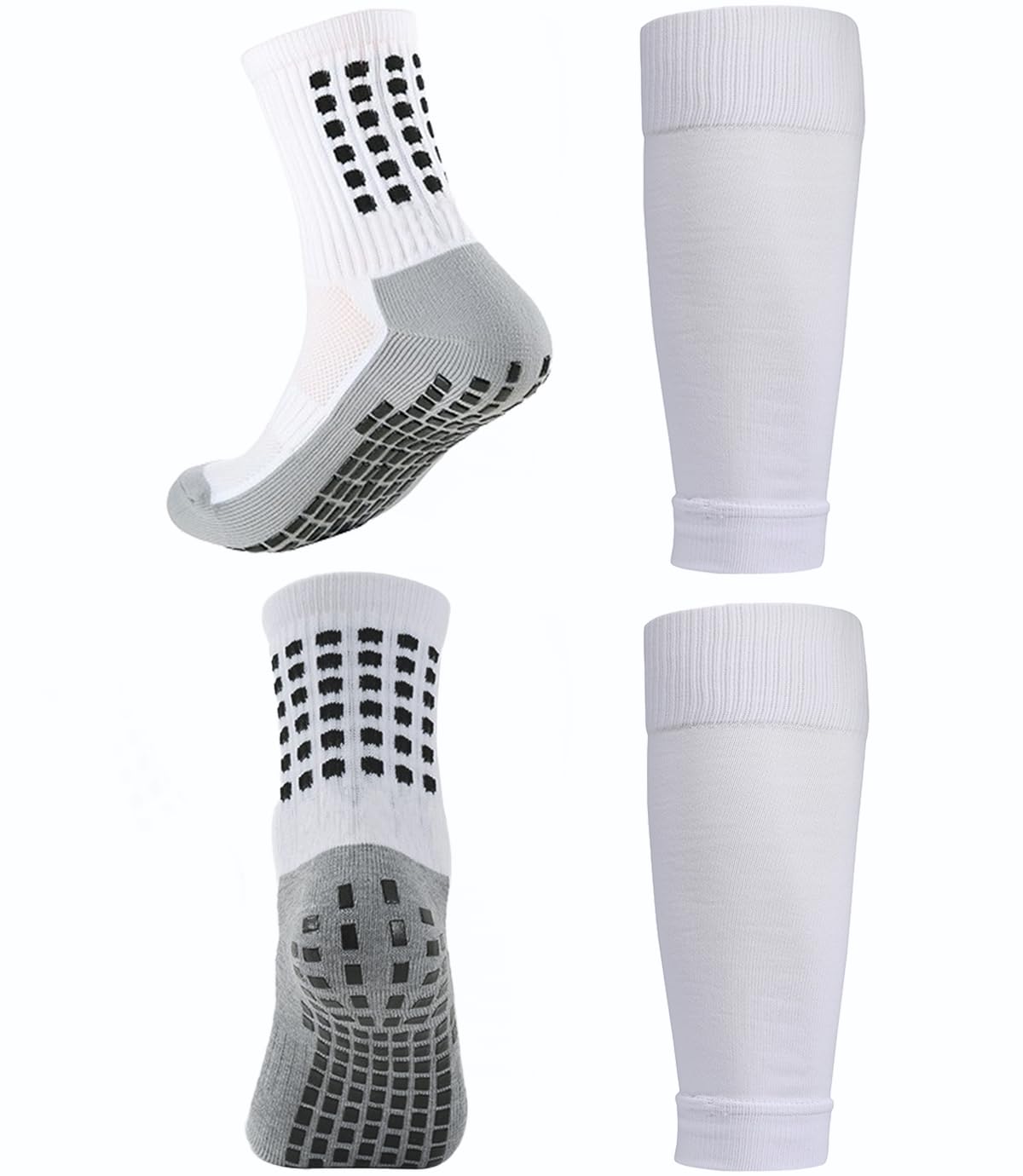 Photo 1 of 1 Set Soccer Grip Socks,Shin Guard Sleeves for Football Basketball for Men and Women Black/White One Size (White)