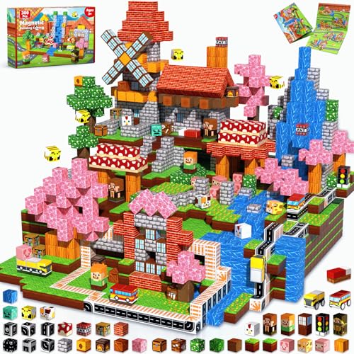 300 PCS Magnetic Blocks - Magnetic Building Block Stacking Magnet Building Cubes for Kids Magnetic Construction Toy for Boy Girl STEM Montessori Sensory Toy Ages 3-12 Years Old Birthday Gift