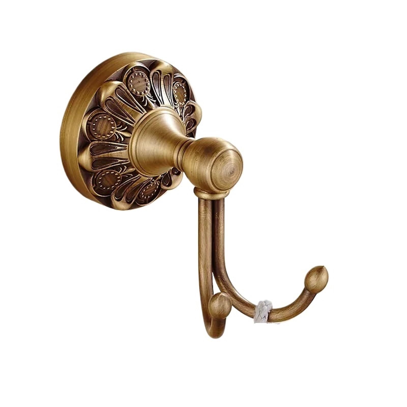 Bryske Antique Brass Gold Double Hook for Bathroom Longhorn Robe and Towel Vintage Decorative(Antique D)