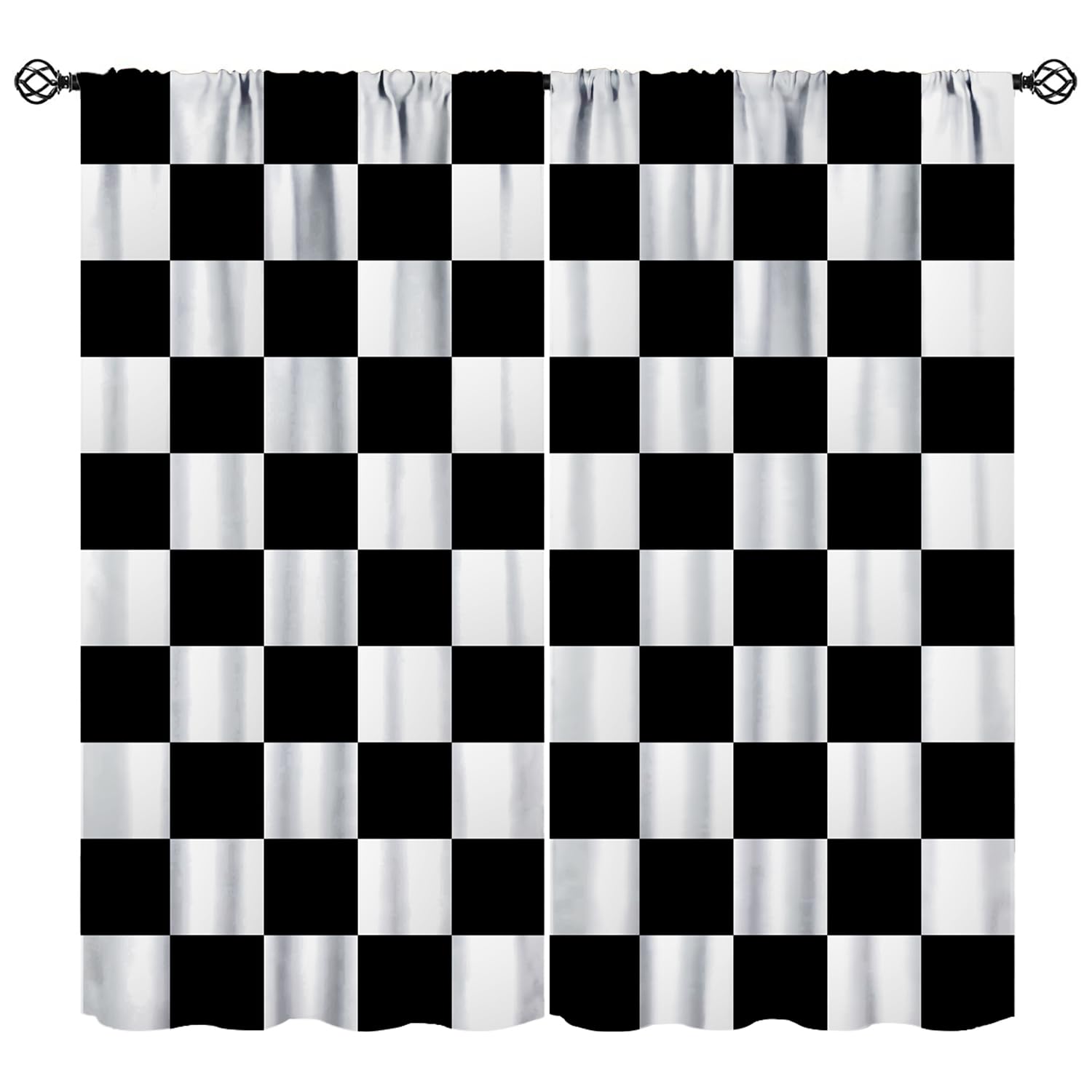 YSWOW Racing Blackout Curtains for Kids Bedroom Decor Simple Black and White Checkered Flag Pattern Art Printed Window Drapes W21xL45in 2 Panels