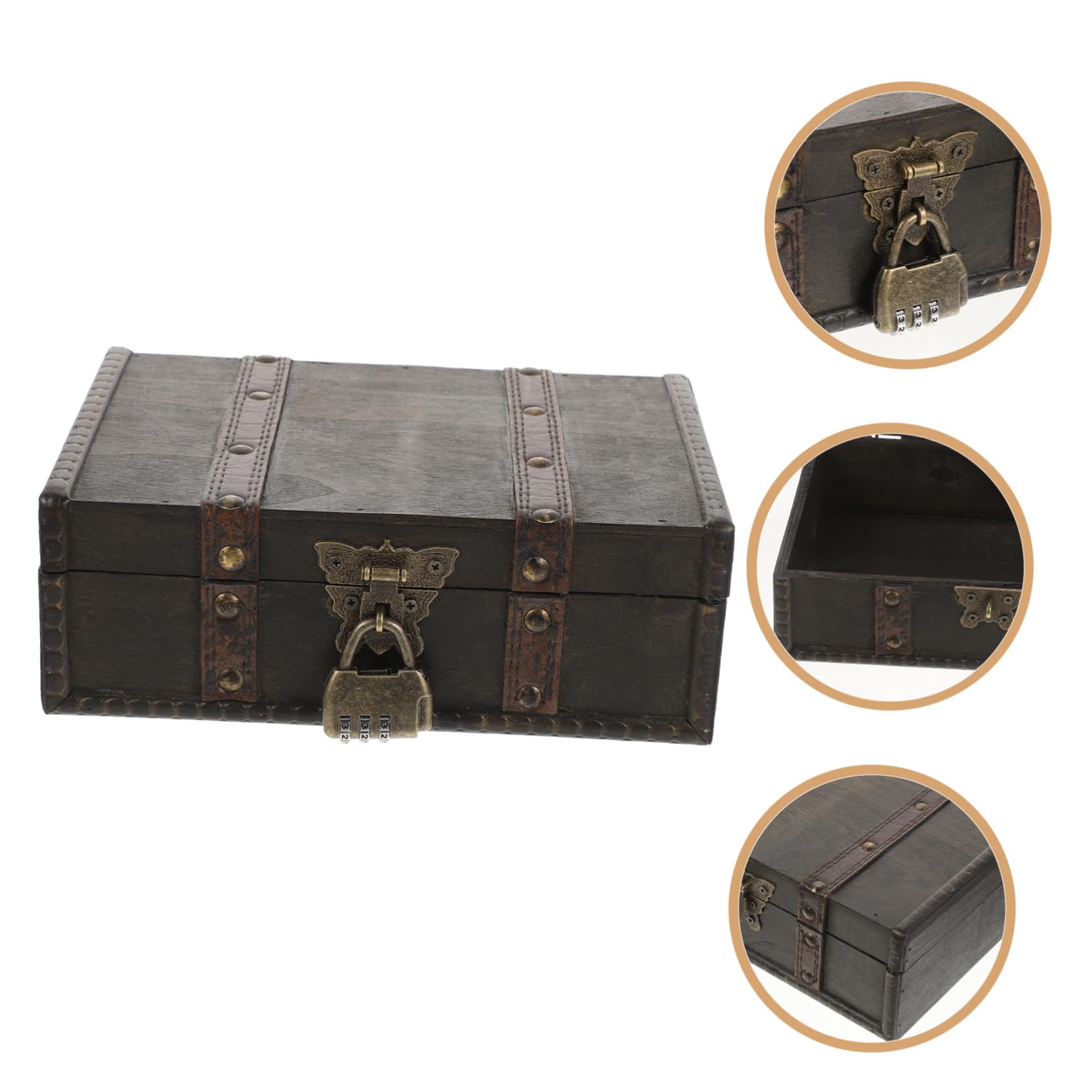 Schmuckkästchen aus Holz Vintage-holzbox mit Codiertem Schloss Aufbewahrungsbox für Ringe Ohrringe Halsketten und Accessoires Kompakt und Praktisch für Schreibtisch oder Kommodensc