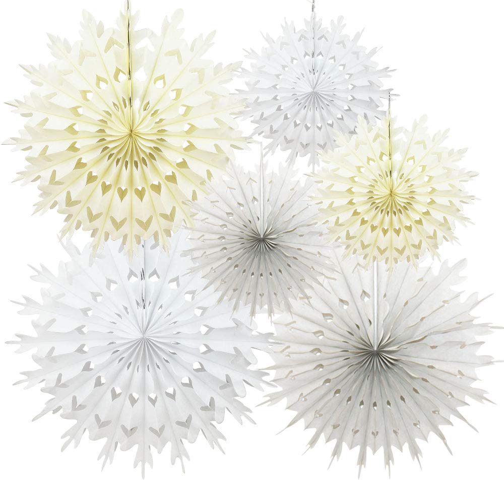 Time to Sparkle 6 Pack Mix Tissue Paper Party Decoration - Snowflake Christmas Wedding Fan Mix - Grey Shade