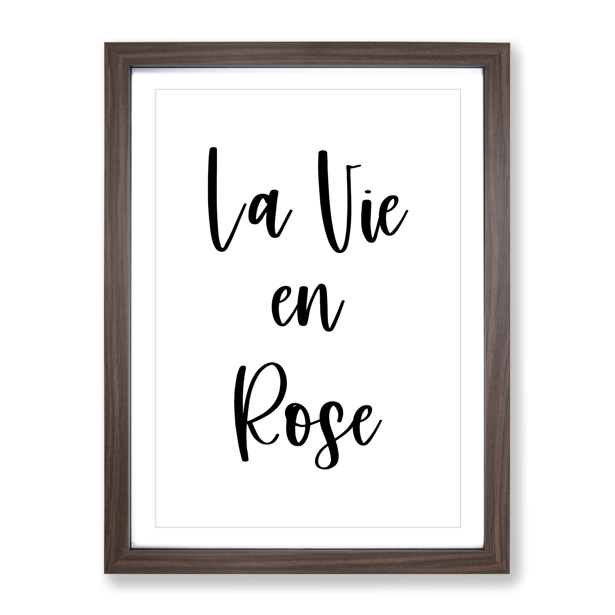 La Vie En Rose Typography Quote Framed Wall Art Print, Ready to Hang Picture for Living Room Bedroom Home Office Décor