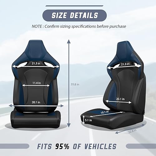 Miniatura 4 de 2 asientos universales de carreras con deslizadores de doble bloqueo, 1 par de asientos de cubo de cuero de PVC con dos almohadas para reposacabezas