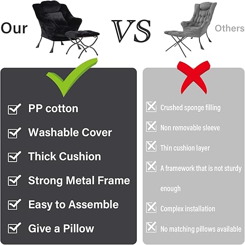 Miniatura 7 de Silla perezosa con otomana, silla de lectura con almohada, sofá de ocio con otomana, silla de descanso grande para dormitorio, sala de estar,