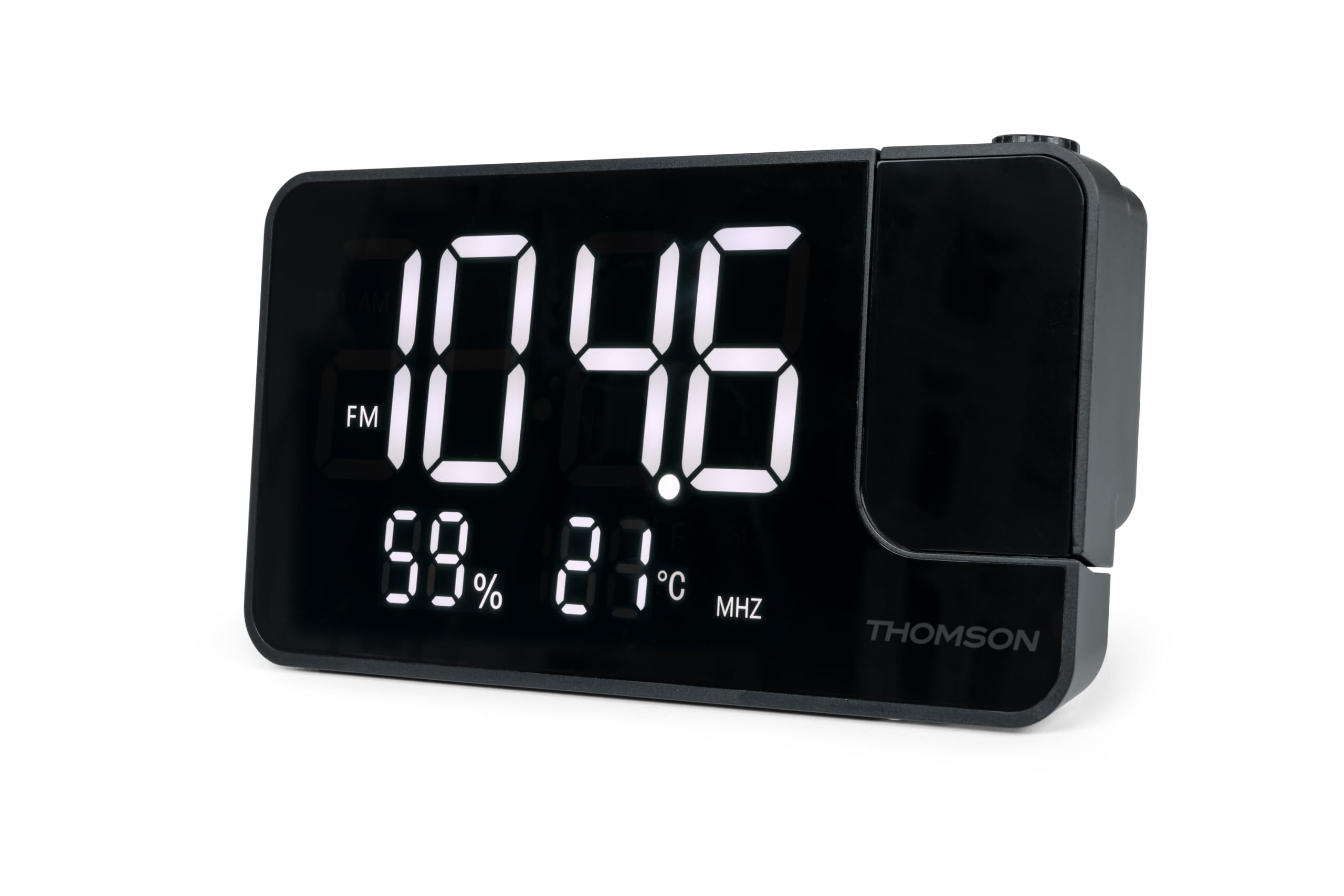 Radio-Réveil avec projection CP100T THOMSON , Indicateur temperature et humidité 20stations Fm mémorisables , sauvegarde de l'heure sur batterie