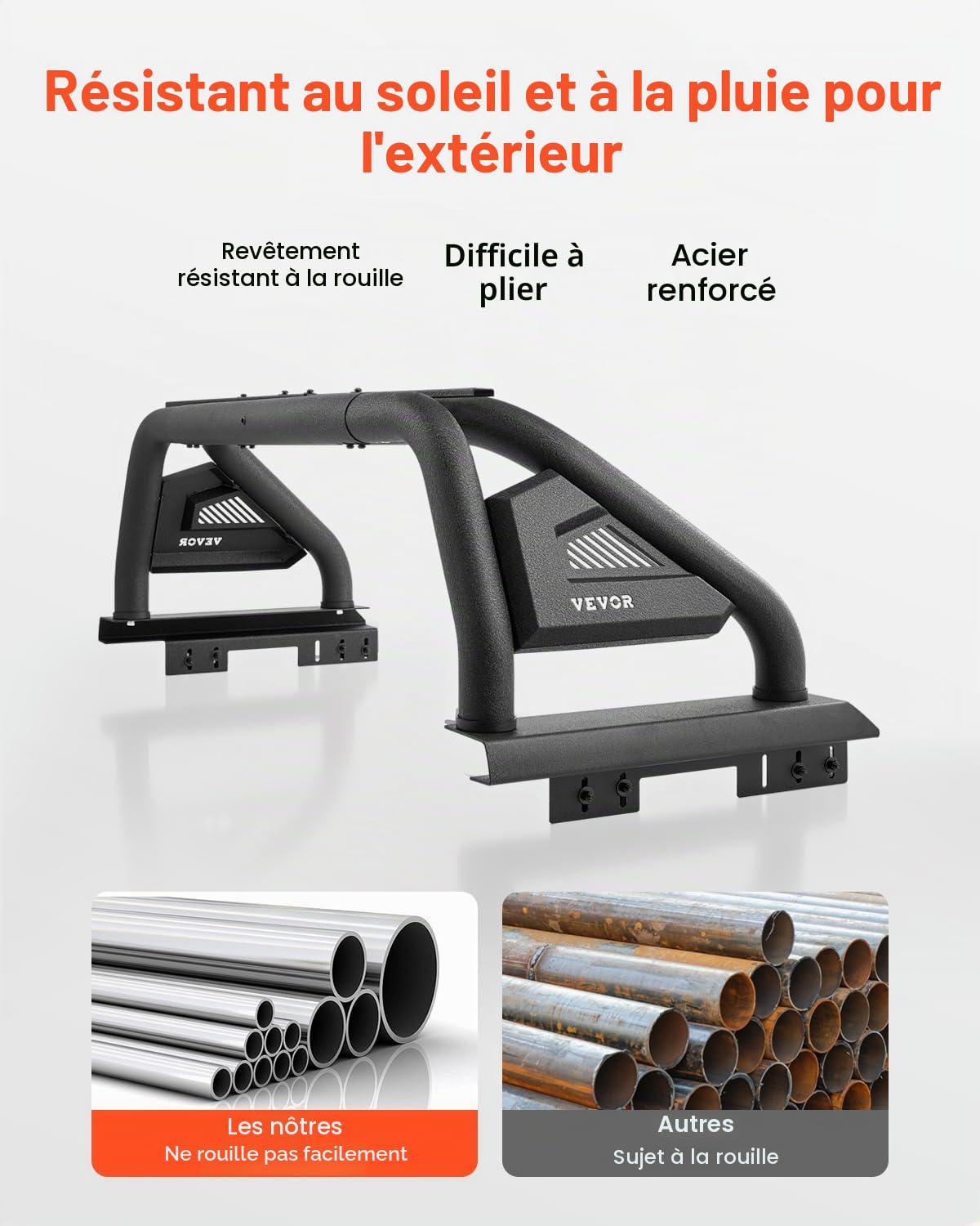 VEVOR Arceau de Sécurité Arrière pour Pick-up, Barre de Benne Réglable Universel, Compatible avec les Camions de Taille Moyenne, Construction en Acier au Carbone avec Feux LED, Support Non Inclus