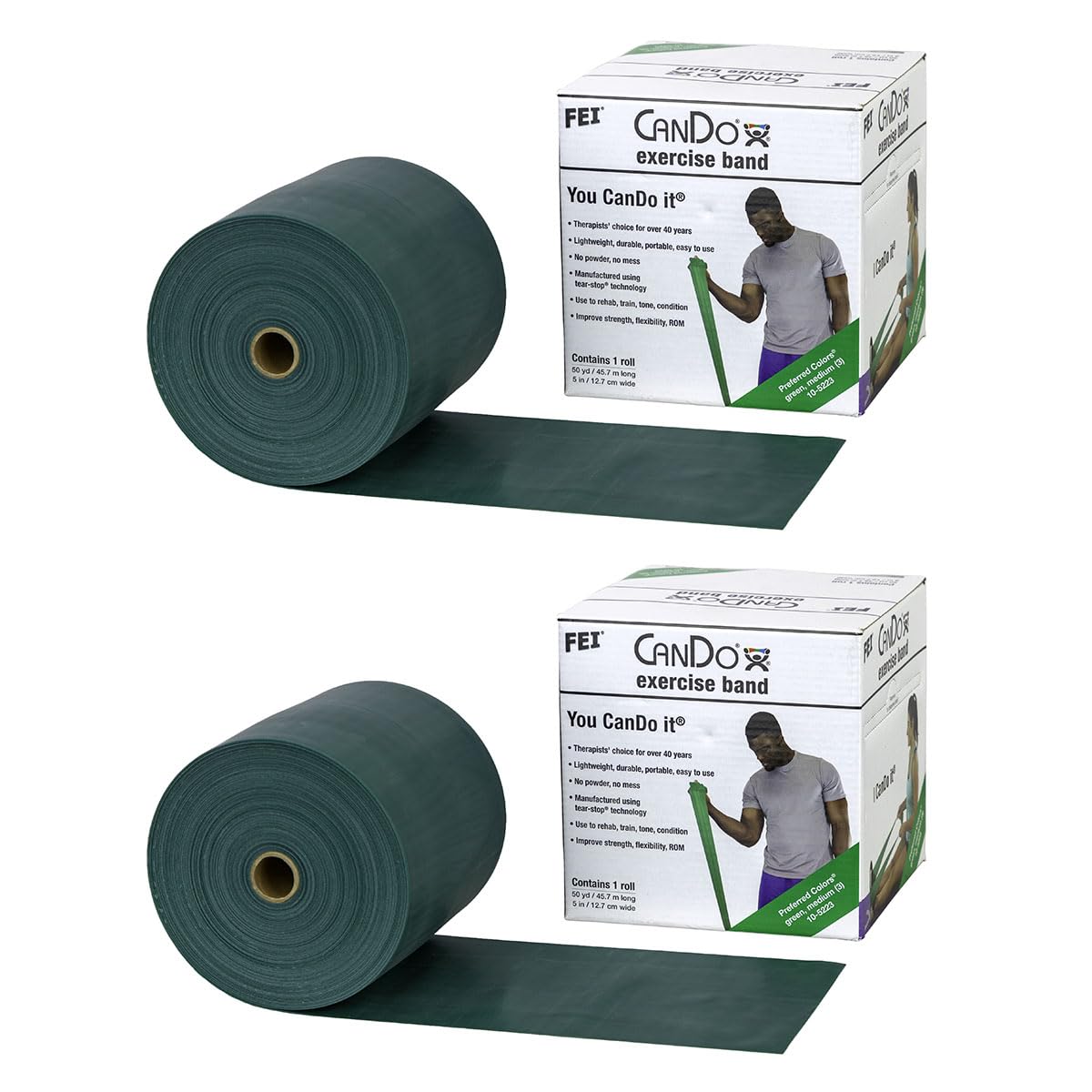 CanDo Twin-Pak Exercise Band, Green, 100 Yard