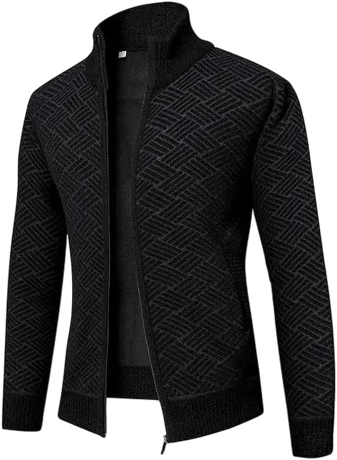 Men's Thick Fleece Zip Cardigan Korean Style Fashion Casual Knit Jacket