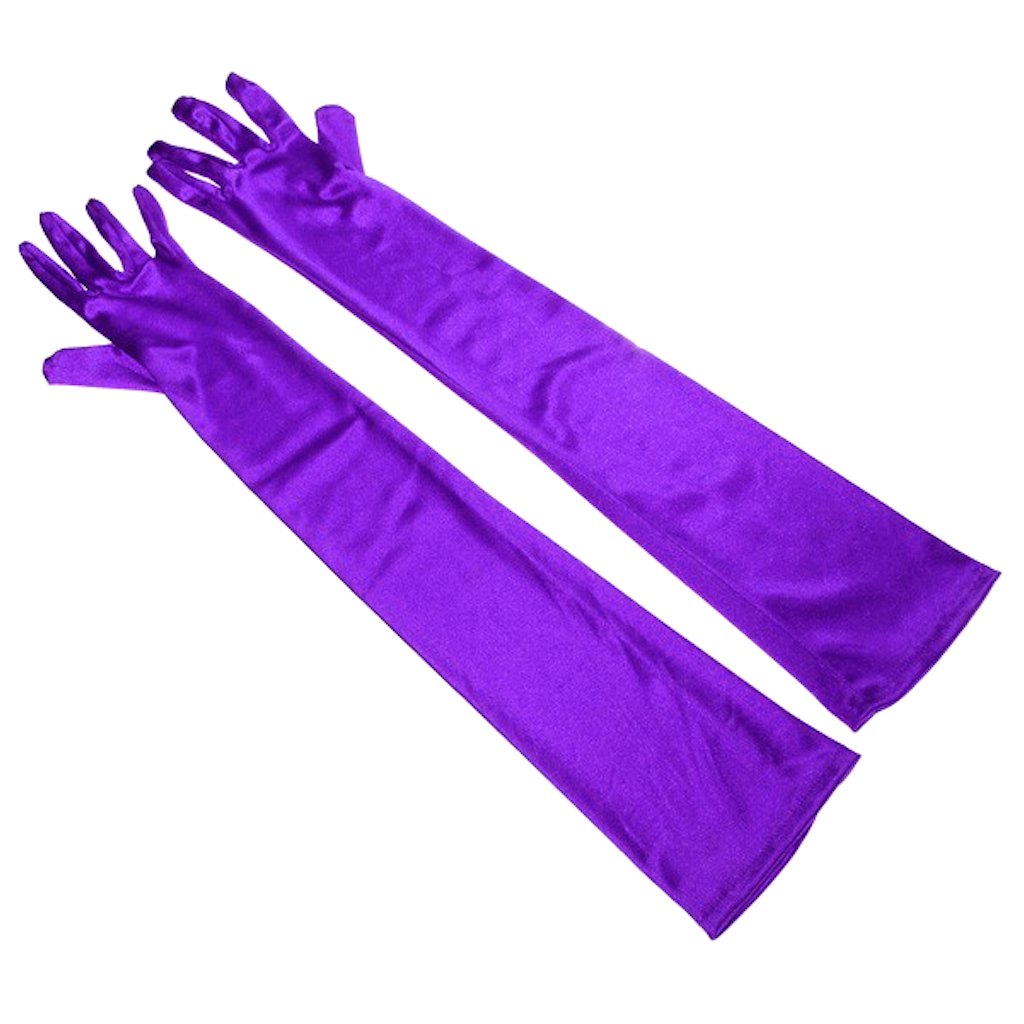 Women's 55cm Stretchy Silky Satin Bridal Wedding Prom Finger Gloves (Purple)(Size: 55 cm)