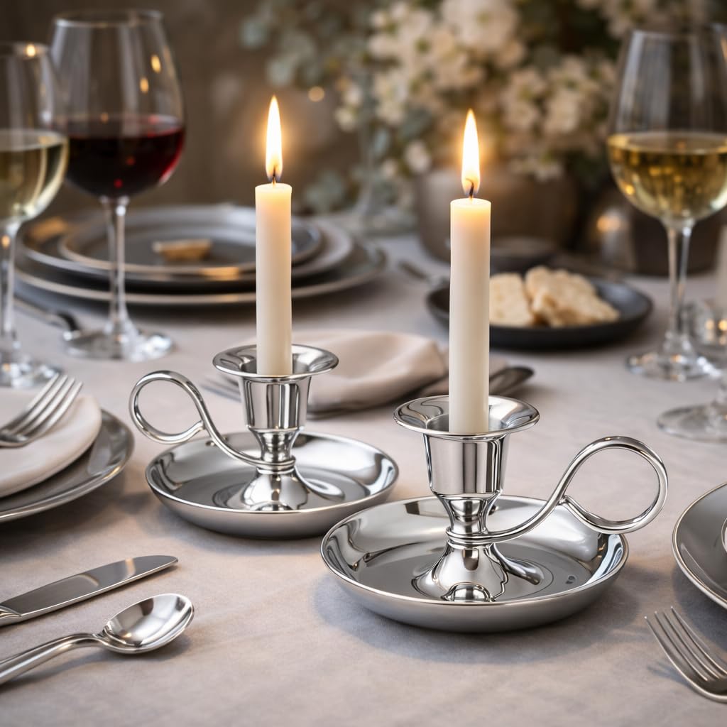 NKlaus candeliere a mano classico in ottone nichelato altezza 5cm per candele fino a Ø 2cm portacandele 10890