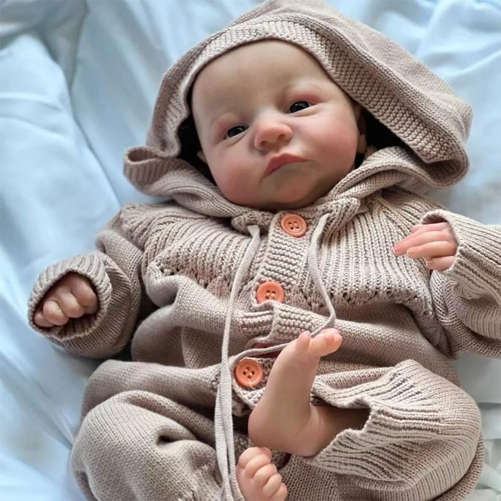 Bambole Reborn Neonata Realistica Ragazza 45 cm (18 pollici) - Corpo Intero in Silicone, Capelli Dipinti a Mano, Bambole con Outfit in Maglia con Cappuccio per Collezionisti & Bambini da