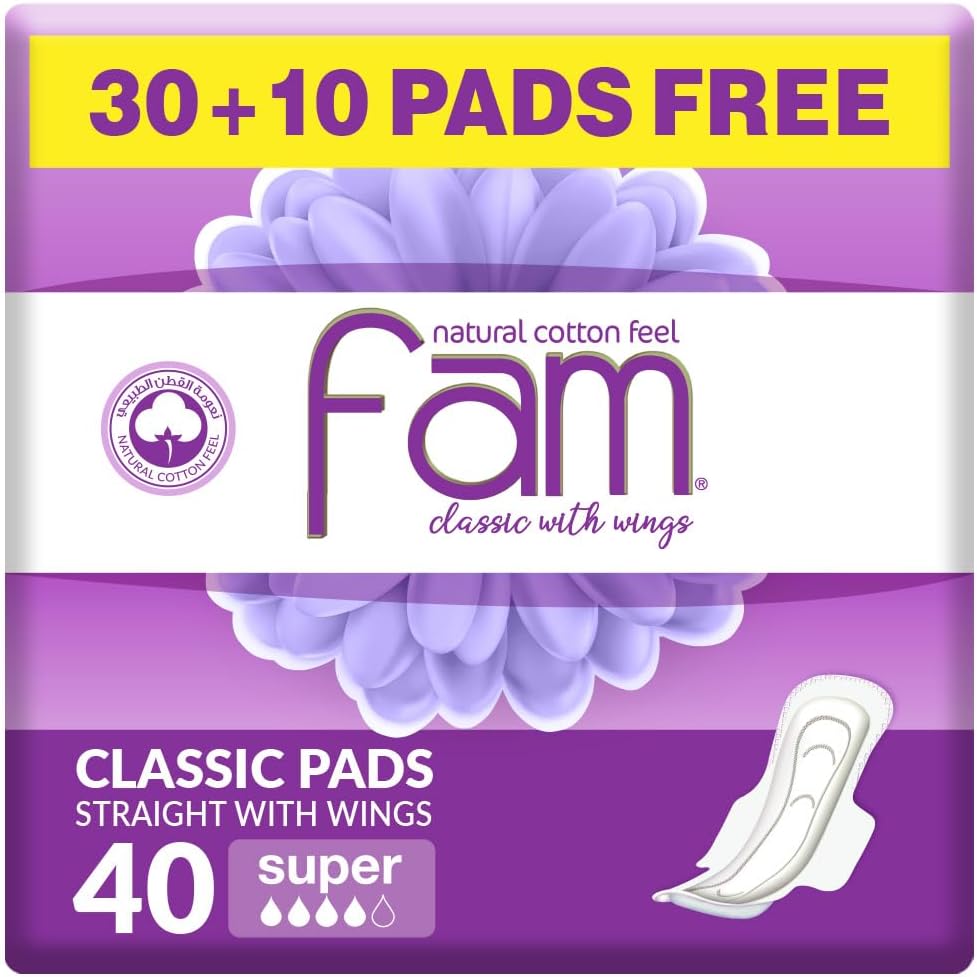 Fam classic with wings natural cotton feel, super sanitary pads, 40 pads 33%off