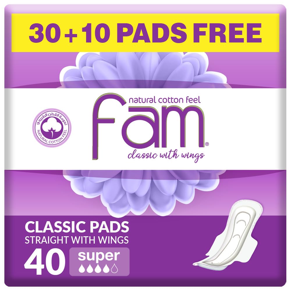 Fam classic with wings natural cotton feel, super sanitary pads, 40 pads 33%off