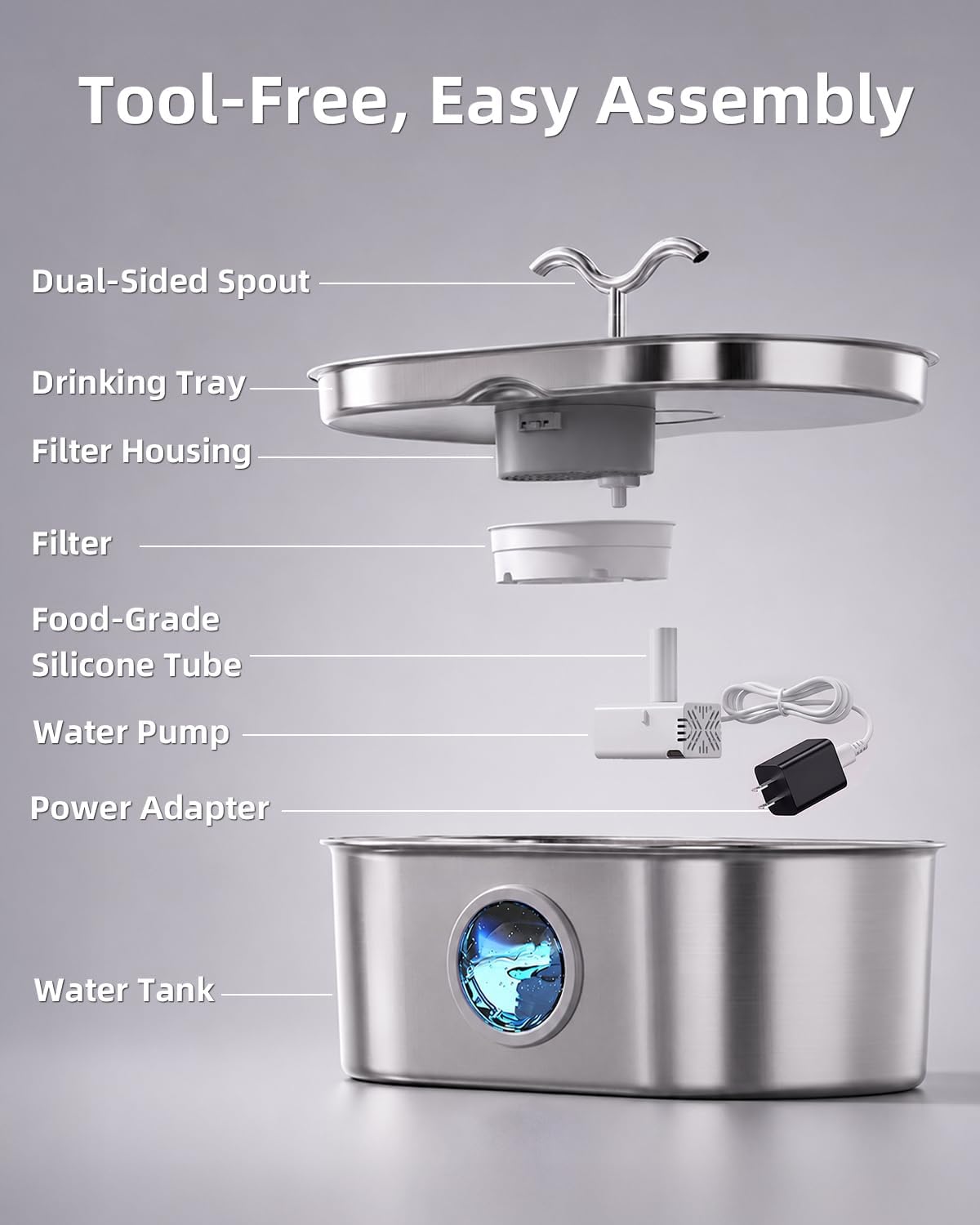 8L/270oz/2Gallon Stainless Steel Dog Water Fountain Pet Fountain | Automatic Pet Water Dispenser - Self-Designed Filtration System - Ultra-Quiet Pump - Easy Cleaning & Maintenance (3 Filters) thumbnail