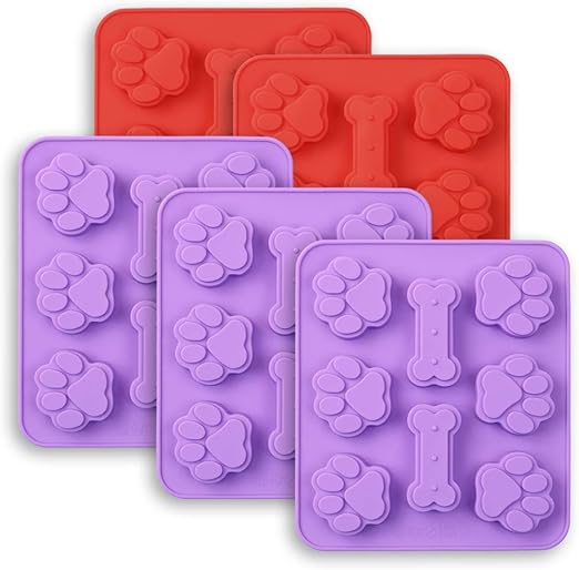 Puppy Dog Paw and Bone 2 in 1 Silicone Molds, Food Grade, for Chocolate, Candy, Pudding, Jelly, Dog Treats. 5 Packs