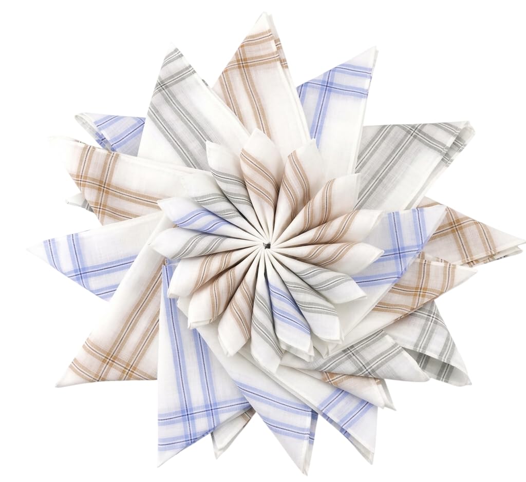 Octave Men's White With Assorted Coloured Printed Stripes Octave® 10 Pack Handkerchiefs, 100% Cotton Handkerchief With Strips, Premium Handkerchiefs Assorted Pocket Square Hankies For Classic Hankies For Grooms, Weddings, Prom, Party