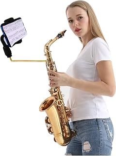 Alto Saxophone/Tenor Saxophone Lyre Phone Holder Music Clip Fit Sax with 4mm Square Spectrum Clip Socket (Gold)