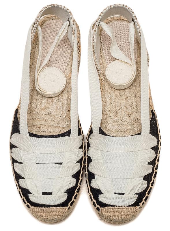 Image of Women's Espadrille FLat Sandals Closed Toe Ankle Wrap,Classic Lace Up Summer Dressy Flat Shoes