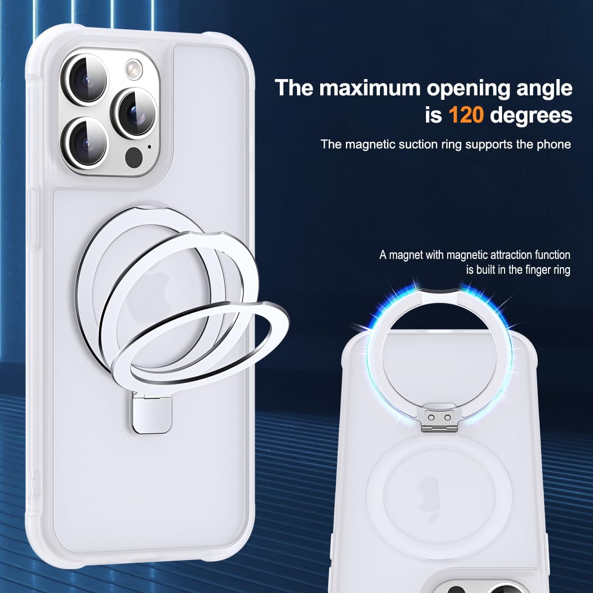 Compatible with iPhone 14 Pro Max Case with Invisible Magnetic O-Ring Stand Military-Grade Phone Case for iPhone 14 ProMax 6.7" [Compatible with Mag-Safe][Great Grip Feeling],Translucent - Image 9