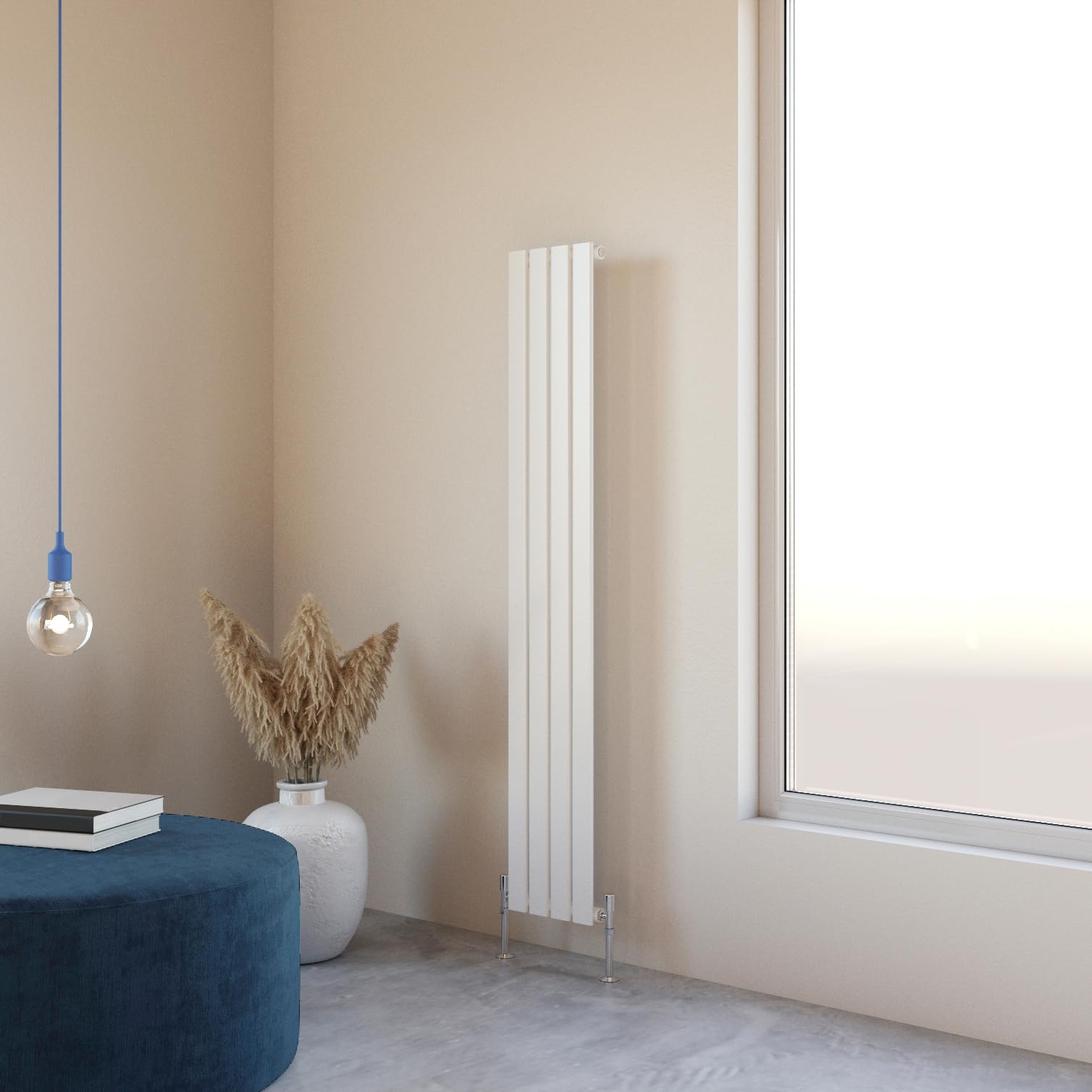 Huibathroom White Flat Panel Radiator 1600X272mm Vertical Design Single Tall Upright Central Heating Rad Uk