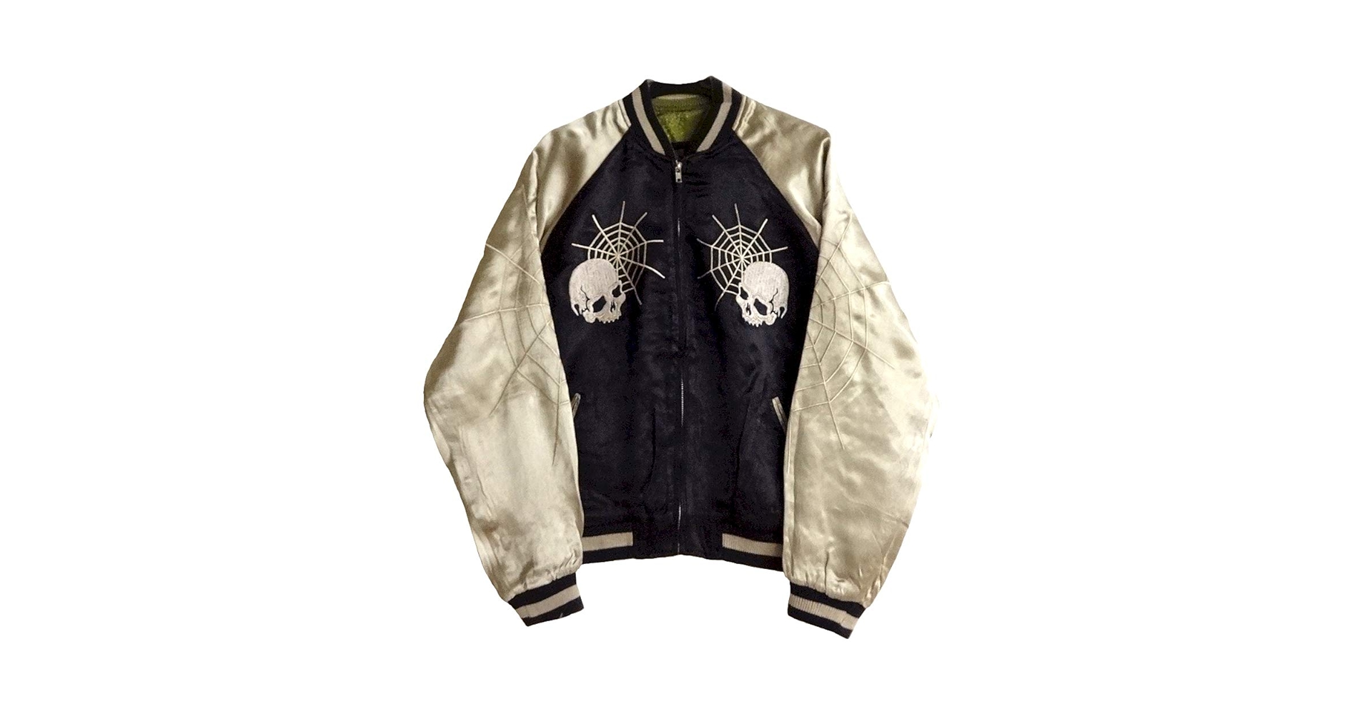 バックストリートクローラー 蜘蛛の巣 スカル レーヨン リバーシブル スカジャン BACK STREET CRAWLER 蜘蛛の巣スカル柄 スカジャン Mサイズ