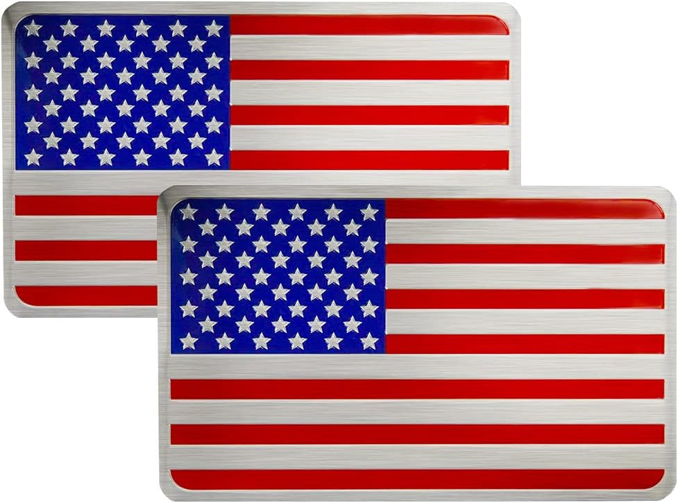 3D Aluminum Alloy American US Flag Decal, 2 PCS 3" X 2" Patriotic Stars Stripe USA Flag Car Stickers for Laptop/Car/Truck/Window/Bumper (Red1)
