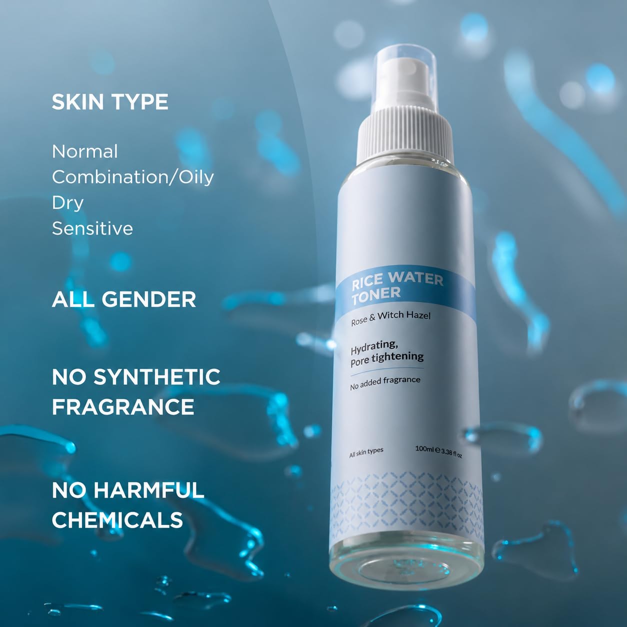 Rice Water Facial Toner Mist with Witch Hazel, Hydrating, 3.38 fl oz