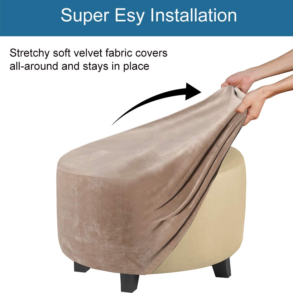 Meigeh Ottoman Slipcovers Round Ottoman Slipcover Pouffe Cover Stool Cover Round pouffe Slipcovers Velvet - Image 4