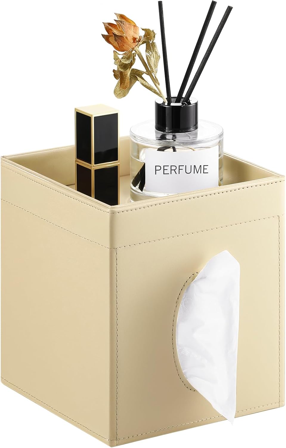 Luxspire Resin Paper Tissue Box Cover Holder, Square Facial Tissue Case, Pumping Paper Roll Toilet Paper Holder Napkin Dispenser for Office Bedroom Car Bathroom Vanity Accessories Decor, Marble White